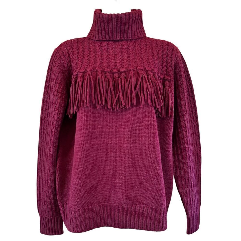 JASON WU Fringe Wool Turtleneck Sweater in Wine N… - image 6
